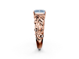 Rose gold Fancy Blue Radiant  Solitaire Diamond Leaf Vine Band with Prong Setting_47