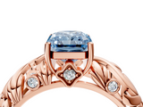 Rose gold Fancy Blue Radiant  Solitaire Diamond Leaf Vine Band with Prong Setting_49