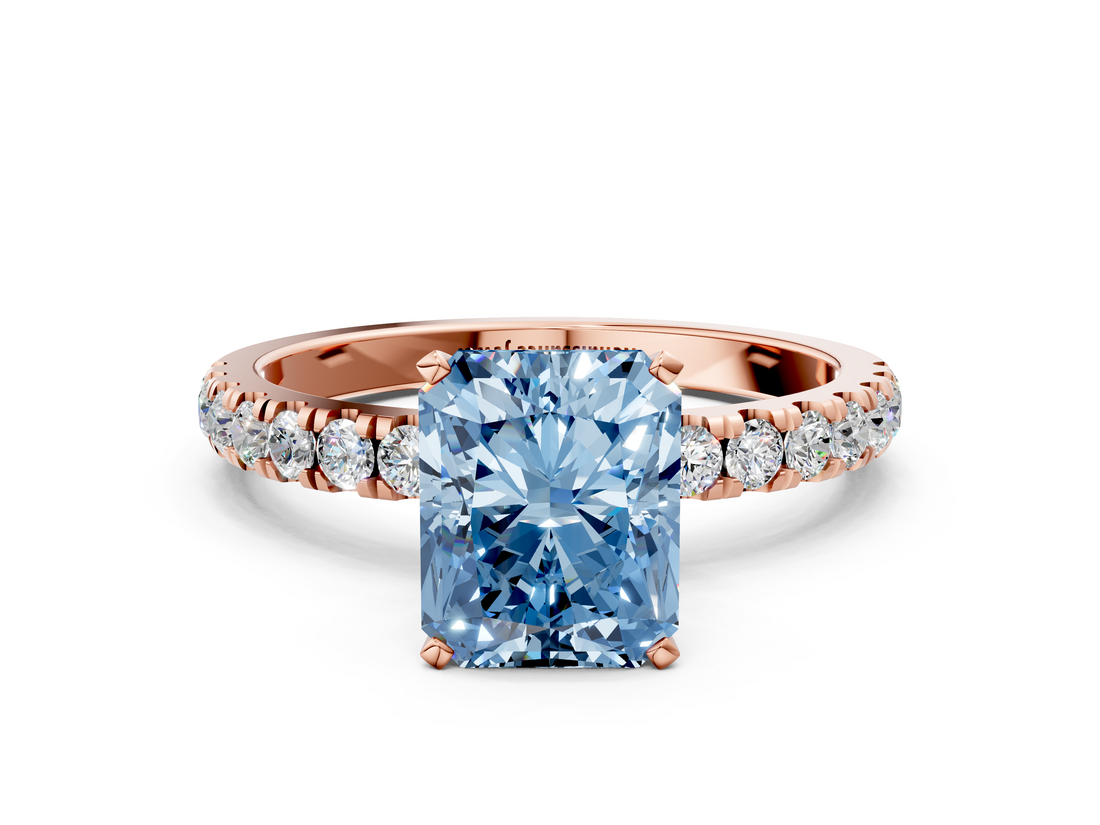 Rose gold Fancy Blue Radiant  Solitaire Diamond Pavé Band with Four-Prong Setting_42