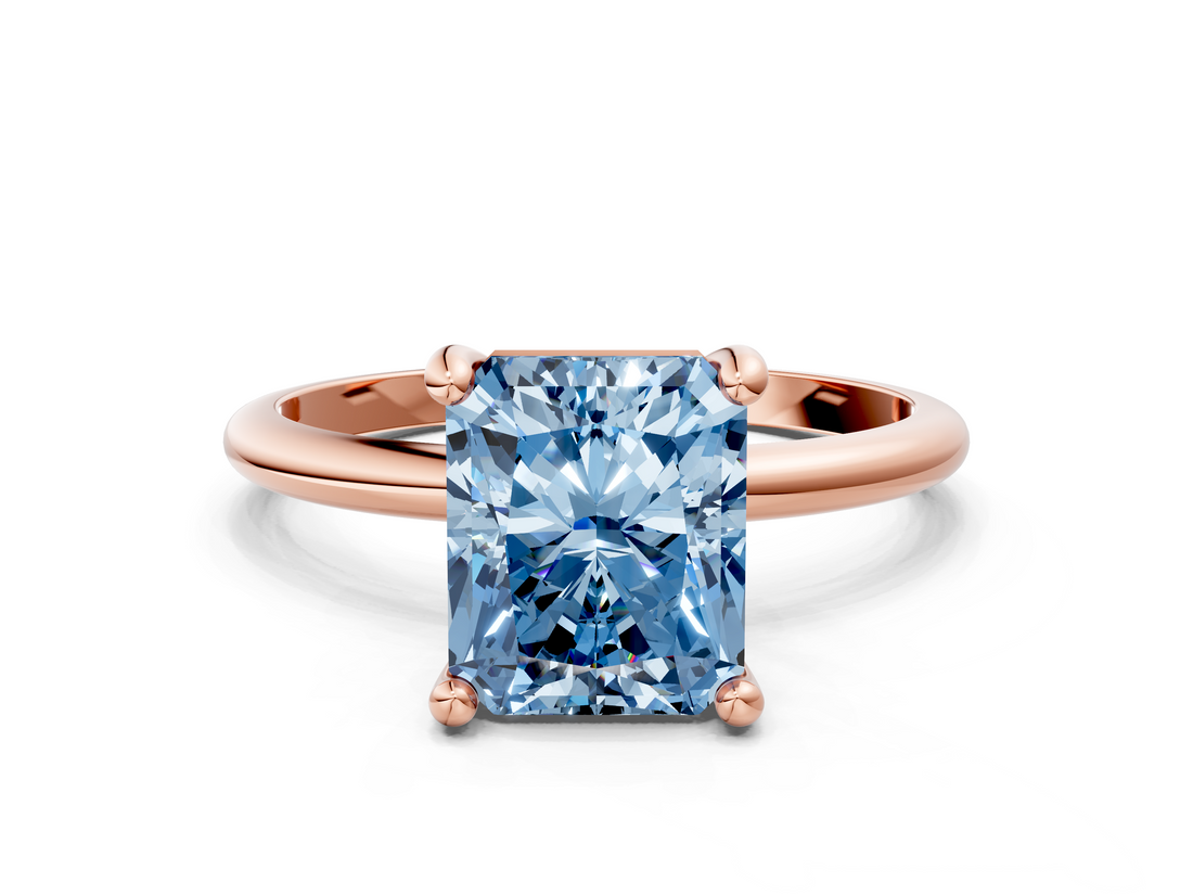 Rose gold Fancy Blue Radiant  Solitaire Diamond Ring with 4-Prong Setting on a Classic Band_3