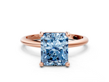 Rose gold Fancy Blue Radiant  Solitaire Diamond Ring with 4-Prong Setting on a Classic Band_3