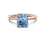 Rose gold Fancy Blue Radiant  Solitaire Diamond Ring with Bamboo Band and Four-Prong Setting_84