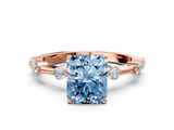 Rose gold Fancy Blue Radiant  Solitaire Diamond Ring with Bezel Set Side Stones and Prong Setting_3