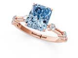 Rose gold Fancy Blue Radiant  Solitaire Diamond Ring with Bezel Set Side Stones and Prong Setting_4