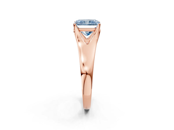 Rose gold Fancy Blue Radiant  Solitaire Diamond Ring with Cathedral Band and Four-Prong Setting