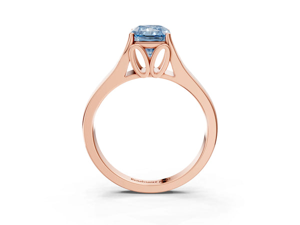 Rose gold Fancy Blue Radiant  Solitaire Diamond Ring with Cathedral Band and Four-Prong Setting