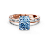 Rose gold Fancy Blue Radiant  Solitaire Diamond Ring with Channel-Set Baguette Band and Four-Prong Setting_81