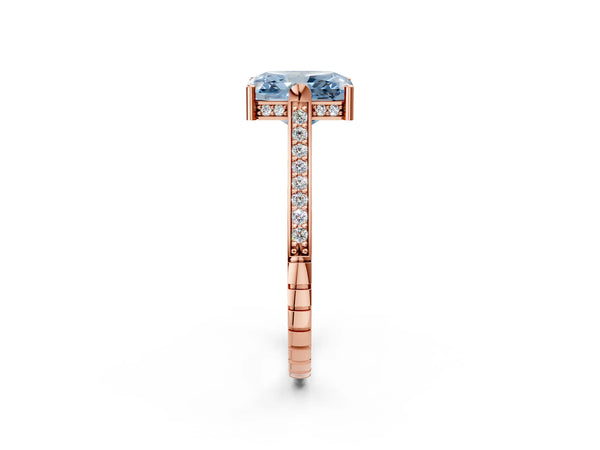 Rose Gold Radiant Cut Vintage Cathedral Engagement Ring Setting for Fancy Blue Center