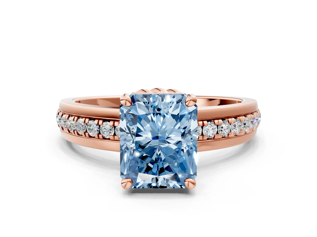 Rose gold Fancy Blue Radiant  Solitaire Diamond Ring with Channel Set Band and Six-Prong Setting_47