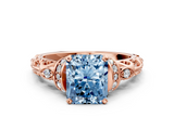 Rose gold Fancy Blue Radiant  Solitaire Diamond Ring with Filigree Band and Four-Prong Setting_28