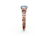 Rose gold Fancy Blue Radiant  Solitaire Diamond Ring with Filigree Band and Four-Prong Setting_30