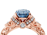 Rose gold Fancy Blue Radiant  Solitaire Diamond Ring with Filigree Band and Four-Prong Setting_32