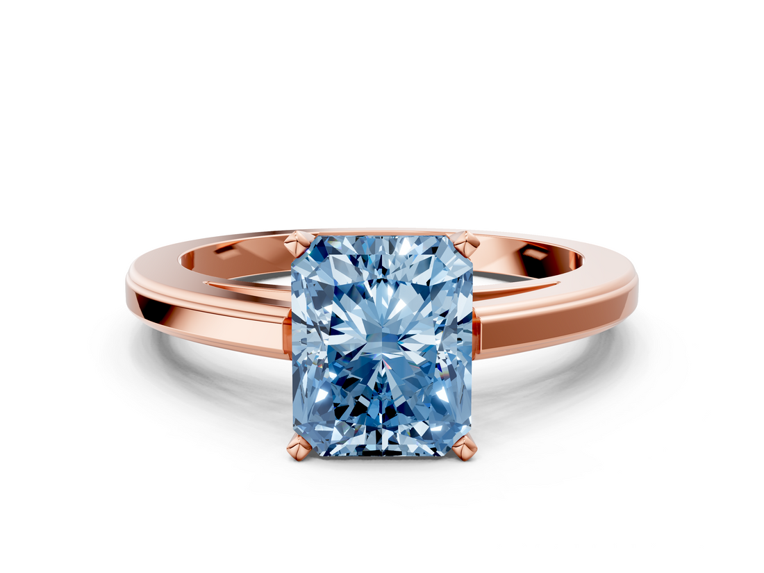 Rose gold Fancy Blue Radiant  Solitaire Diamond Ring with Four-Prong Setting and Classic Band_3
