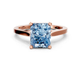 Rose gold Fancy Blue Radiant  Solitaire Diamond Ring with Four-Prong Setting and Tapered Band 1