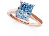 Rose gold Fancy Blue Radiant  Solitaire Diamond Ring with Four-Prong Setting and Tapered Band 2