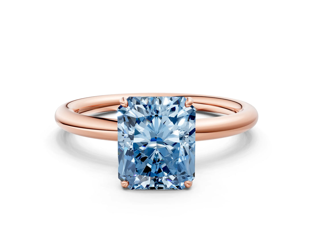 Rose gold Fancy Blue Radiant  Solitaire Diamond Ring with Four-Prong Setting on a Plain Band_20