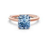 Rose gold Fancy Blue Radiant  Solitaire Diamond Ring with Four-Prong Setting on a Plain Band_20