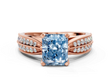 Rose gold Fancy Blue Radiant  Solitaire Diamond Ring with Milgrain Pavé Band and Four-Prong Setting_36