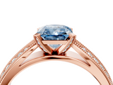 Rose gold Fancy Blue Radiant  Solitaire Diamond Ring with Milgrain Pavé Band and Four-Prong Setting_40