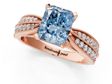 Rose gold Fancy Blue Radiant  Solitaire Diamond Ring with Milgrain Pavé Band and Four-Prong Setting_54
