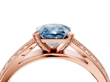Rose gold Fancy Blue Radiant  Solitaire Diamond Ring with Milgrain Pavé Band and Four-Prong Setting_57