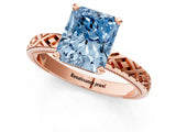 Rose gold Fancy Blue Radiant  Solitaire Diamond Ring with Milgrain and Black Enamel X Pattern Band_220