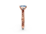 Rose gold Fancy Blue Radiant  Solitaire Diamond Ring with Milgrain and Black Enamel X Pattern Band_221
