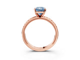 Rose gold Fancy Blue Radiant  Solitaire Diamond Ring with Milgrain and Black Enamel X Pattern Band_222