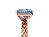 Rose gold Fancy Blue Radiant  Solitaire Diamond Ring with Milgrain and Black Enamel X Pattern Band_224
