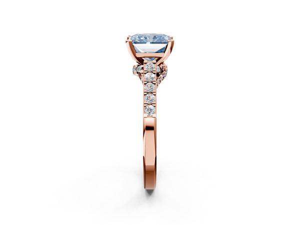 Rose gold Fancy Blue Radiant  Diamond Solitaire Ring with Pavé Band and Prong Setting