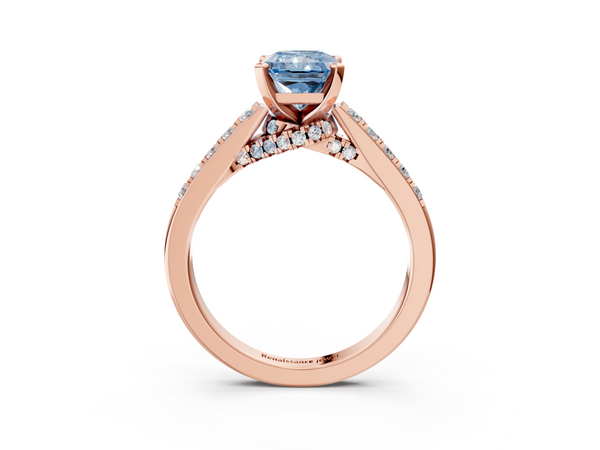 Rose gold Fancy Blue Radiant  Diamond Solitaire Ring with Pavé Band and Prong Setting