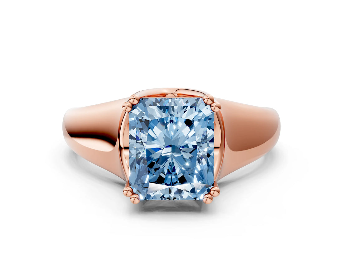Rose gold Fancy Blue Radiant  Solitaire Diamond Ring with Six-Prong Cathedral Setting_32