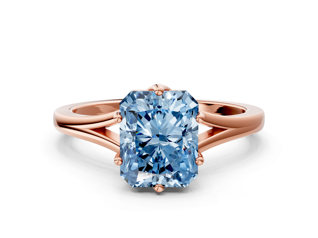 Rose gold Fancy Blue Radiant  Solitaire Diamond Ring with Six-Prong Setting and Tapered Band_17
