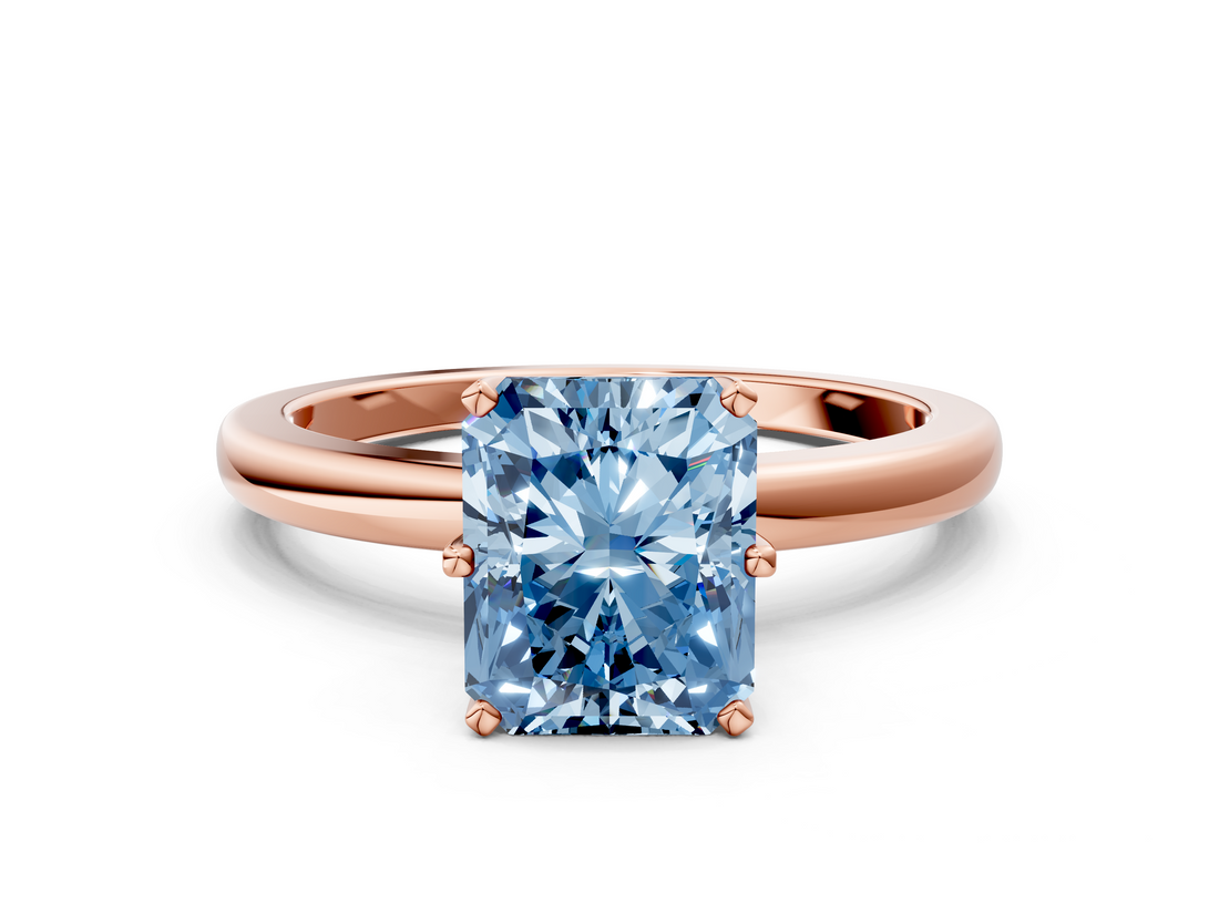 Rose gold Fancy Blue Radiant  Solitaire Diamond Ring with Six-Prong Setting on a Classic Band_3