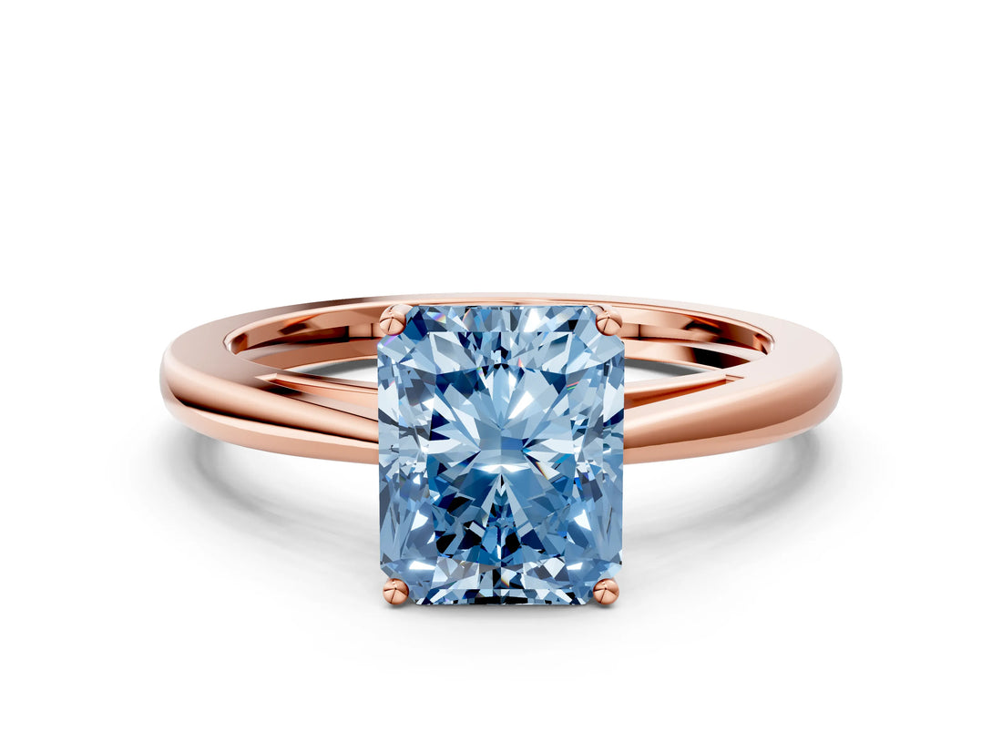 Rose gold Fancy Blue Radiant  Solitaire Diamond Ring with Split Shank and Four-Prong Setting_12