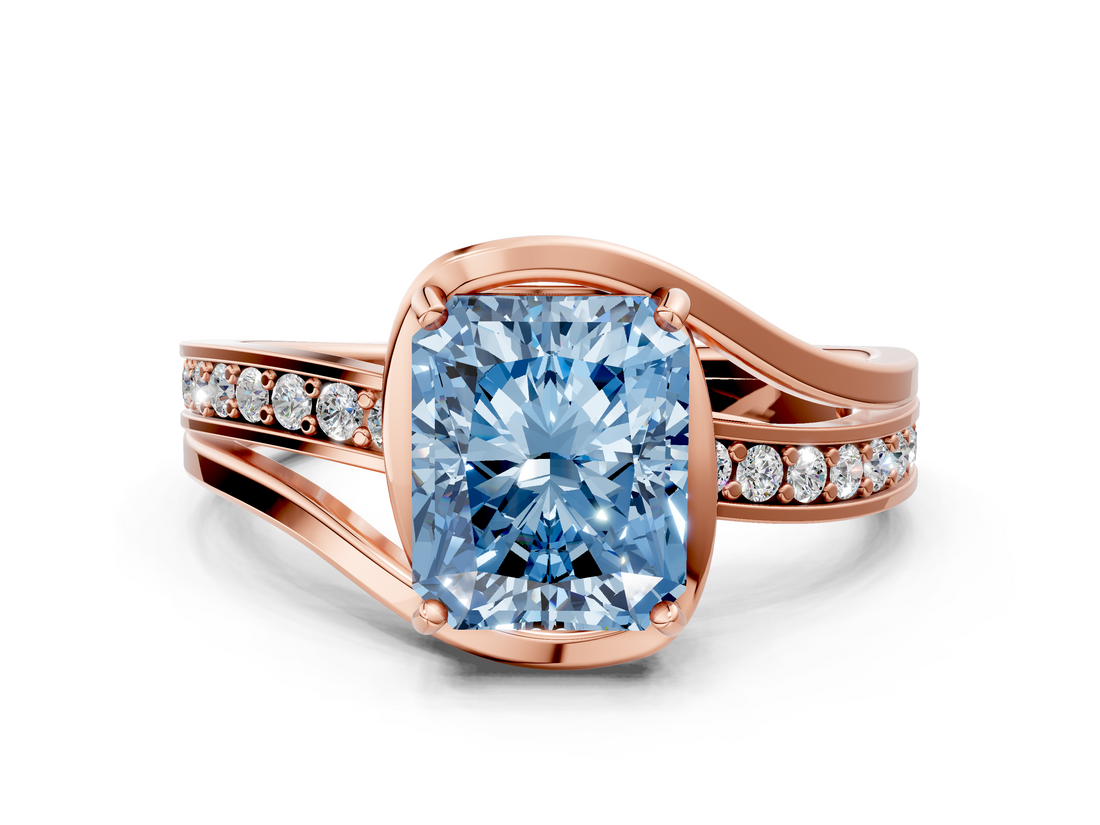 Rose gold Fancy Blue Radiant  Solitaire Diamond Ring with Split Shank and Prong Setting_57