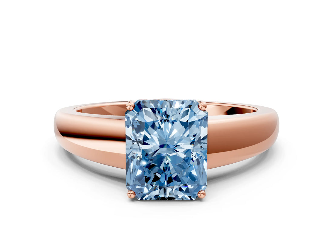 Rose gold Fancy Blue Radiant  Solitaire Diamond Ring with Tapered Band and Four-Prong Setting_49
