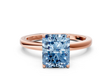 Rose gold Fancy Blue Radiant  Solitaire Diamond Ring with Thin Band and Four-Prong Setting_3