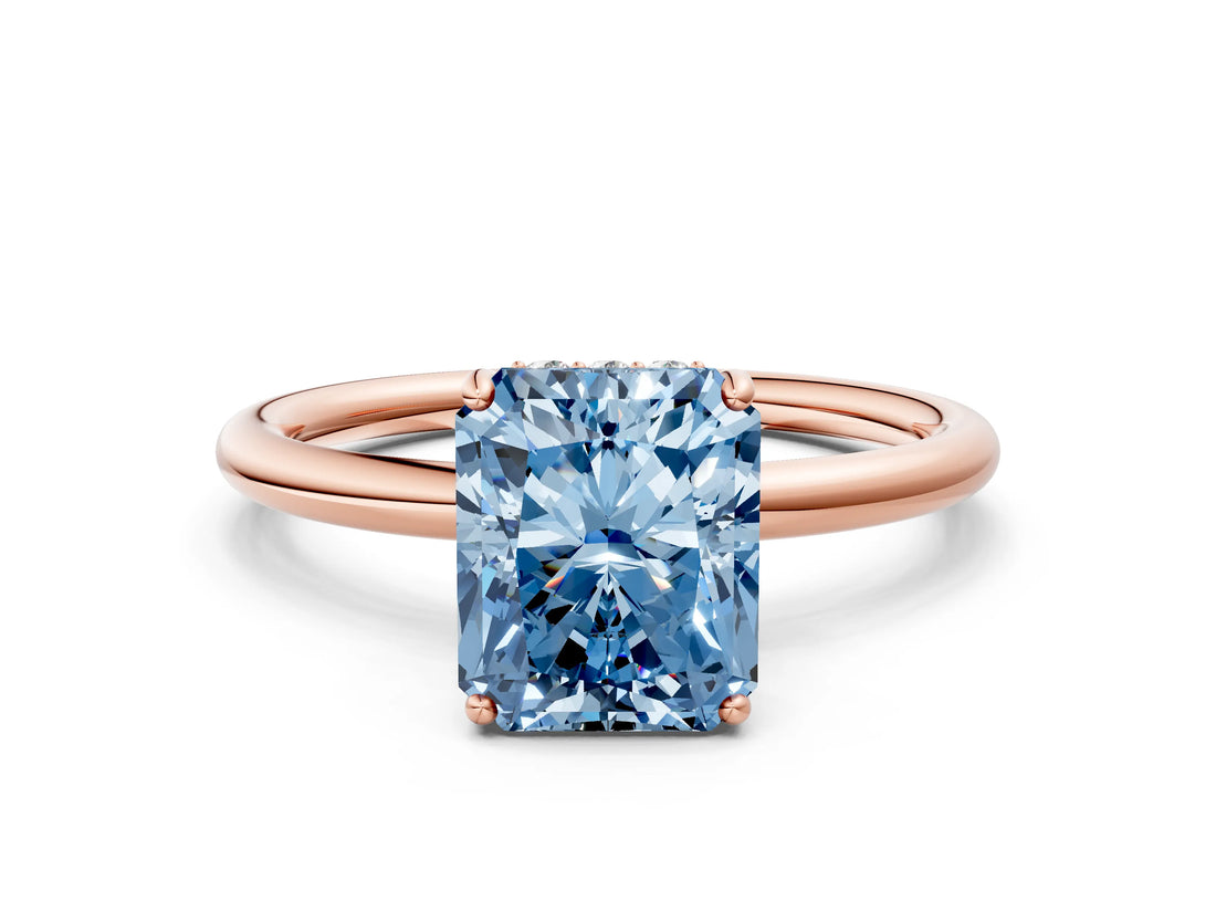 Rose gold Fancy Blue Radiant  Solitaire Diamond Ring with a Classic Band and Four-Prong Setting 1