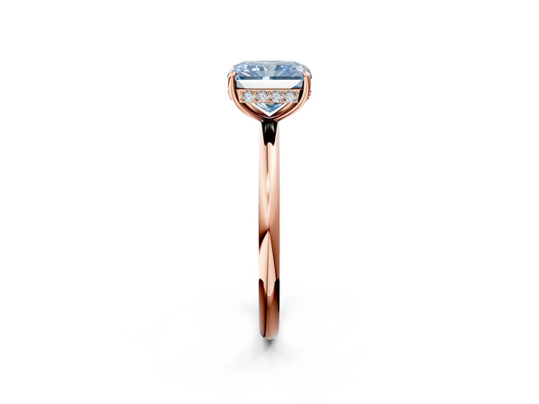 Rose gold Fancy Blue Radiant  Solitaire Diamond Ring with a Classic Band and Four-Prong Setting