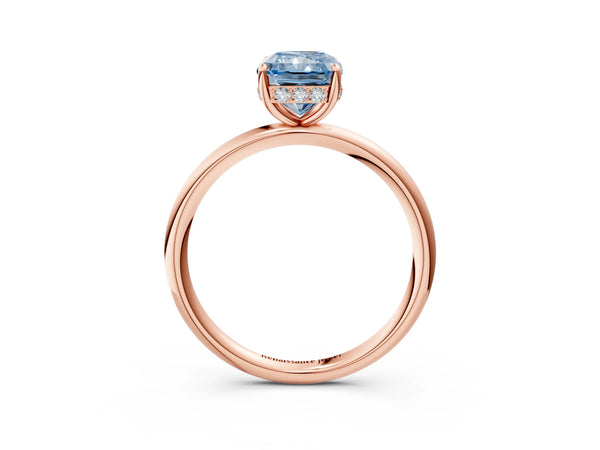 Rose gold Fancy Blue Radiant  Solitaire Diamond Ring with a Classic Band and Four-Prong Setting