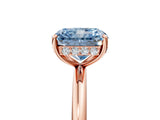 Rose gold Fancy Blue Radiant  Solitaire Diamond Ring with a Classic Band and Four-Prong Setting