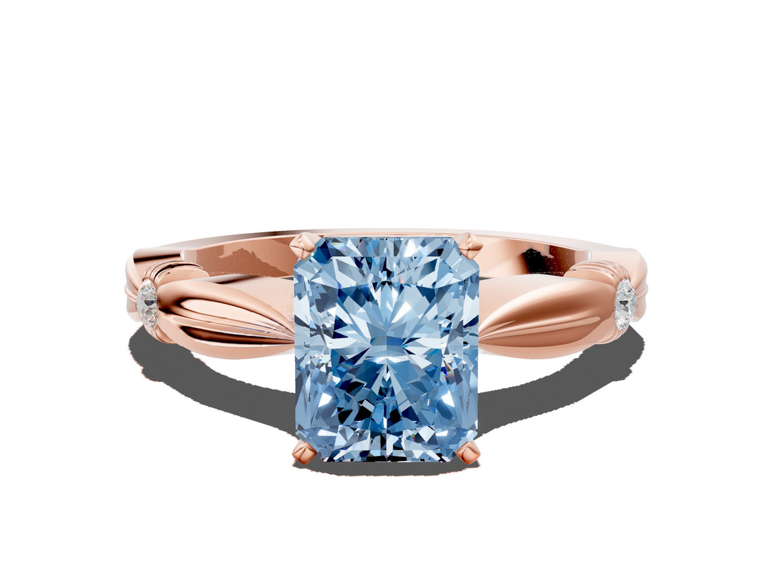 Rose gold Fancy Blue Radiant  Solitaire Diamond Twisted Band with Four-Prong Setting_64