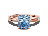 Rose gold Fancy Blue Radiant  Solitaire Diamond Twisted Band with Four-Prong Setting_64