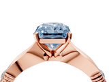 Rose gold Fancy Blue Radiant  Solitaire Diamond Twisted Band with Four-Prong Setting_69