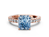 Rose gold Fancy Blue Radiant  Solitaire Diamond with Pavé Band and Four-Prong Setting_67