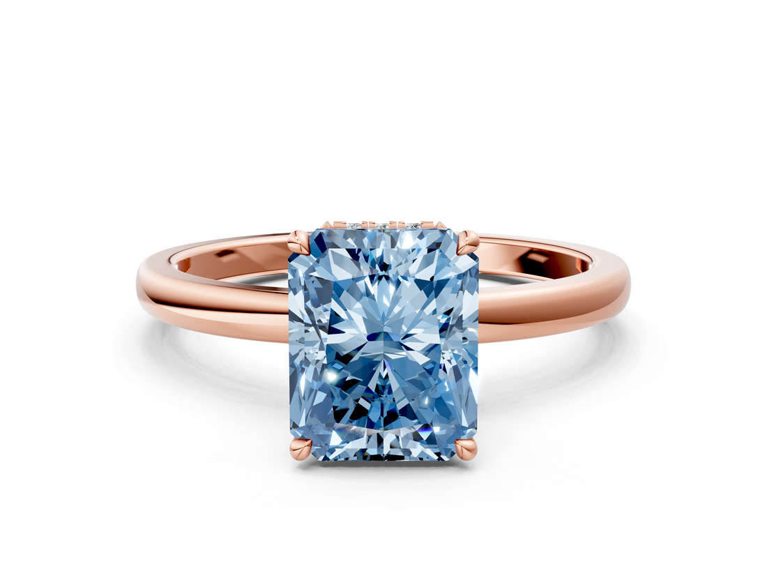 Rose gold Fancy Blue Radiant  Solitaire Engagement Ring with Cathedral Band and Four-Prong Setting_21