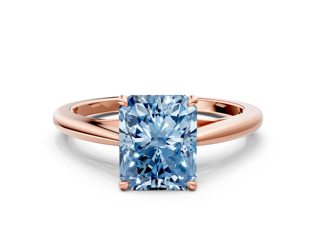 Rose gold Fancy Blue Radiant  Solitaire Engagement Ring with Four-Prong Setting and Classic Band