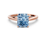 Rose gold Fancy Blue Radiant  Solitaire Engagement Ring with Four-Prong Setting and Classic Band