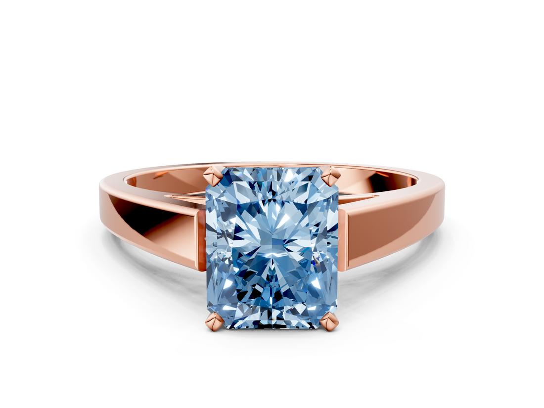 Rose gold Fancy Blue Radiant  Solitaire Engagement Ring with Four-Prong Setting and Tapered Band_3